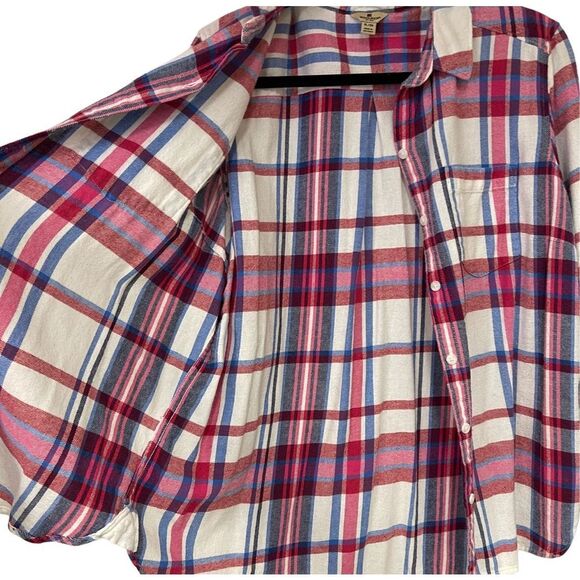 WOOLRICH Women’s Flannel Button Shirt XL Red Blue Plaid Soft Long Sleeve Pockets - Picture 4 of 8